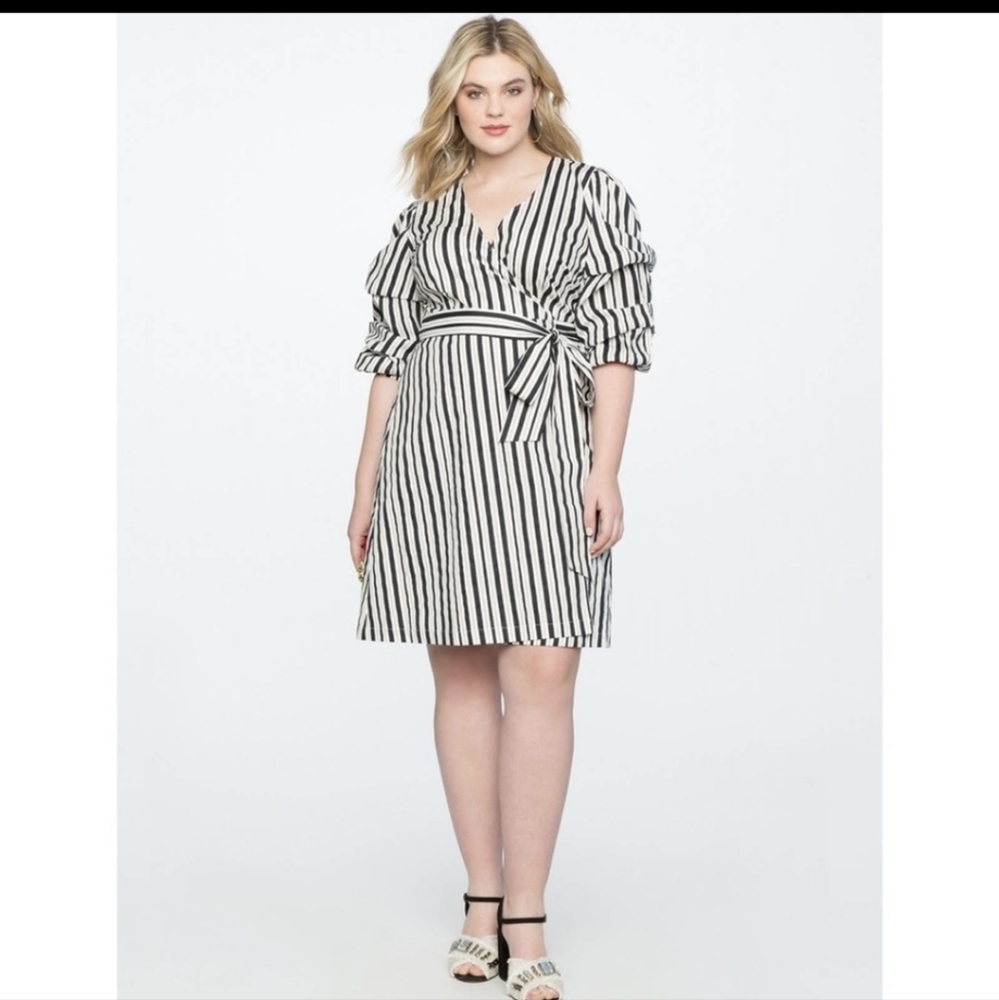 Eloquii Printed Tucked Puff Sleeve Wrap Dress